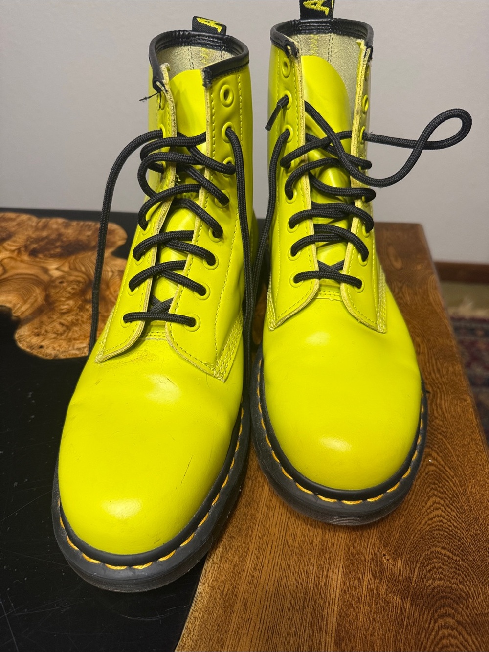 Dr. Martens Unisex High Shine Neon Yellow Lace-Up Boots - Picture 3 of 6